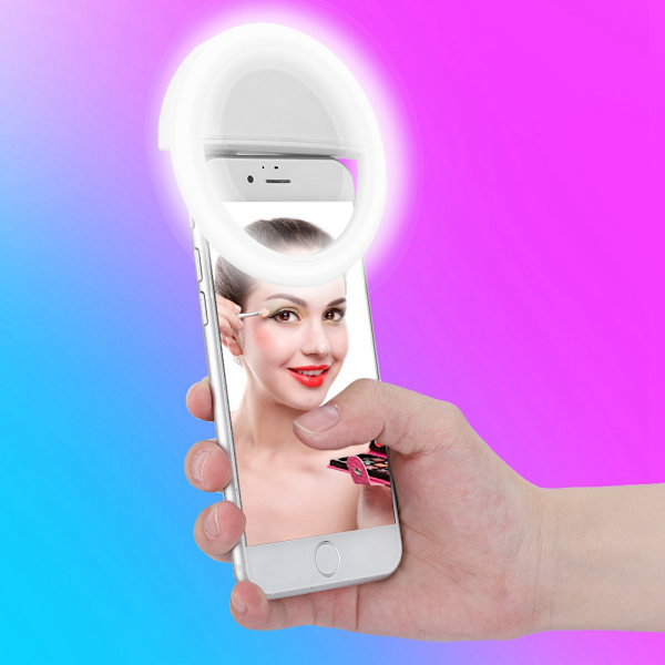 USB-opladning Selfie LED-lys Bærbar telefon Selfie-lampe Lysende klipslampe til iPhone (hvid)