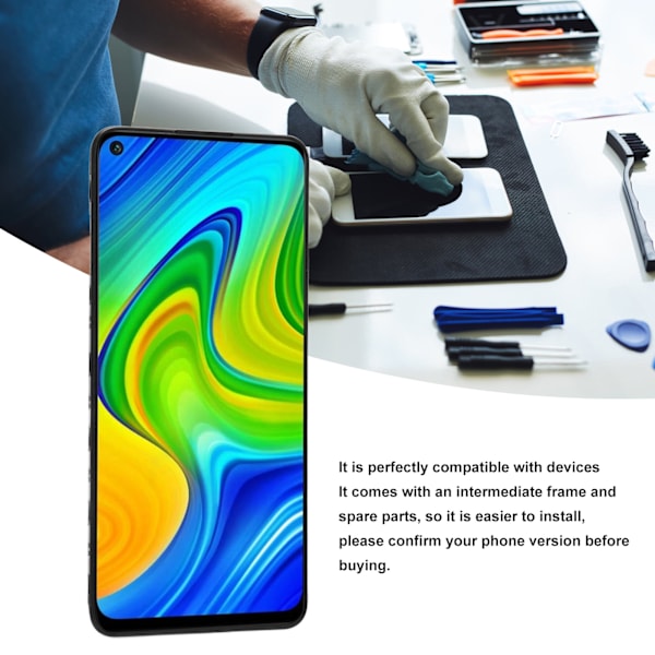 6,53in LCD-skærmskift med værktøjer 3D følsom berøringsskærm LCD-skærm udskiftningsskærm til Redmi Note 9 til 10X 4G