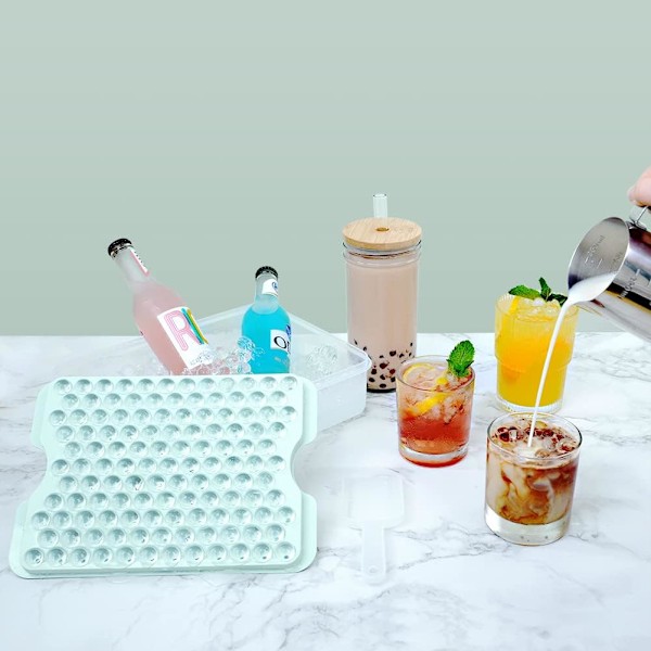Staplingsbara iskubbrickor, livsmedelsklassat PP-material, runda isbitar, platsbesparande förvaring, BPA-fria, inkluderar isskopa och behållare, 3-pack, blå