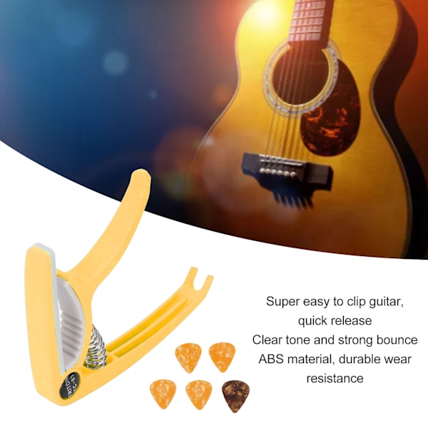 Elektrisk gitarr capo ABS snabb frigöring ukulele gitarr capo set med 5PCS gitarr plektrum för mandolin banjo gul