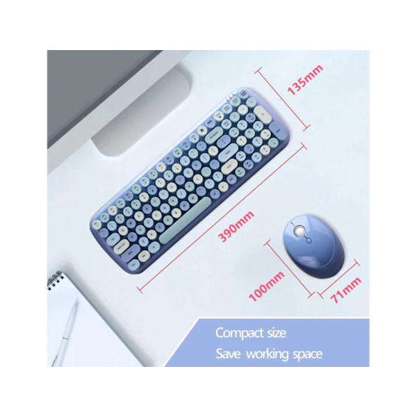 Unikt trådlöst tangentbord och mus-set, inspirerat av retro skrivmaskinsdesign, Plug and Play-installation med 1 USB-kontakt, Ergonomisk tangentplacering,