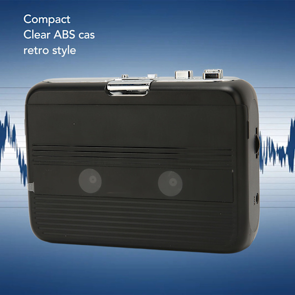 Bluetooth Kassettspiller Stereo Retro Auto Reverse Bærbar Trådløs FM Kassettspiller med Hodetelefon for Reise Svart