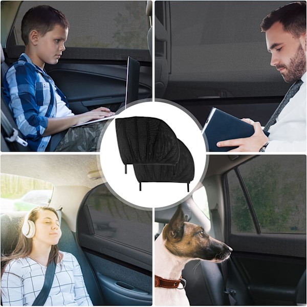 Solskydd för bilfönster för UV-skydd, flexibelt töjbart nät för avskildhet i de flesta bilar, lastbilar, SUV:ar (2 stycken)