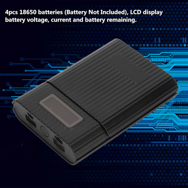 M09B 4x18650 Batterilagringsbox Micro Typ C Ingångsport Bärbar DIY Power Bank KitSvart