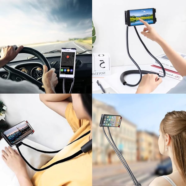 Mångsidigt stöd för smarta enheter, Innovativt universellt stativ för mobila enheter, 360 graders roterande design, Flexibel lång arm, Multifunktionell nacke