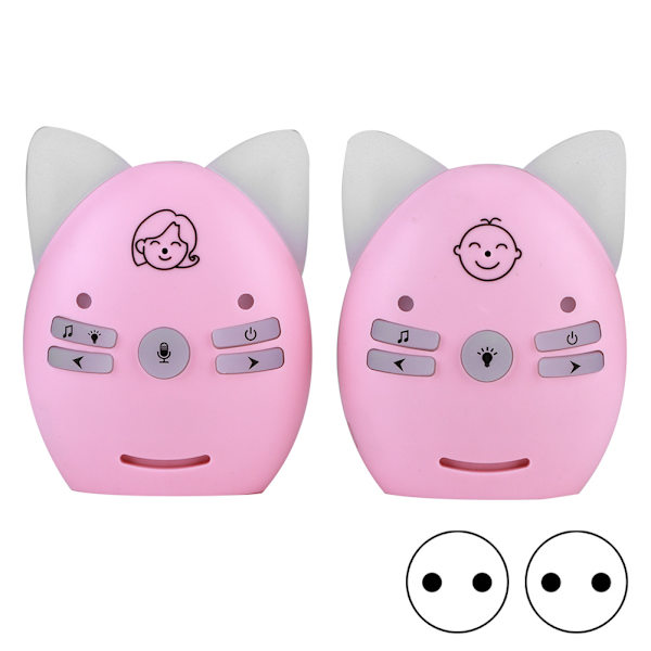 Audio Baby Monitor 2.4GHz Trådløs Musik 2 Vejs Stemme Lille Nattelys Walkie Talkie 100‑240VPink EU Stik