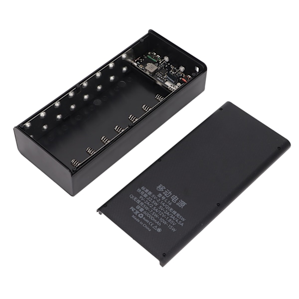 L16 16x18650 DIY Power Bank 2 USB-lähtöä 22,5 W:n pikalataus Akun kotelo LCD-näytöllä ja Micro Type C -tulolla Musta