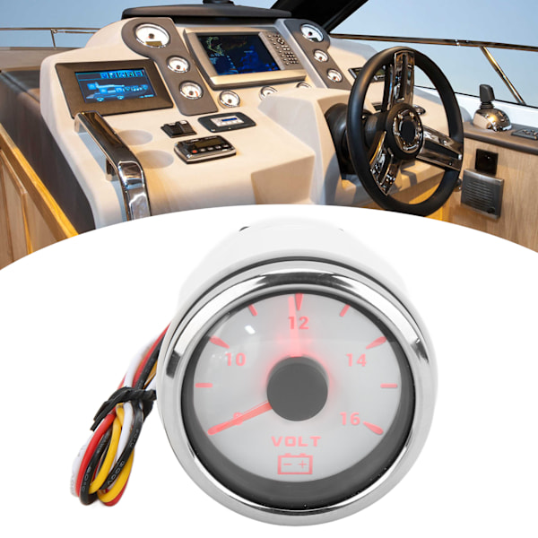 52mm Marine Spenningsmåler 8‑16V Pointer 7 Farger Bakgrunnsbelysning IP67 Vanntett Voltmeter for Båt RV Bil 9‑32V Hvit