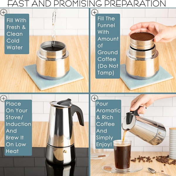 Mokabryggare med kaffeperkolatordesign, kaffebryggare i rostfritt stål för camping eller hemmabruk, kaffebryggare för spishäll 100ml