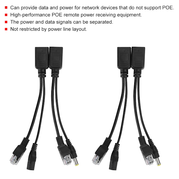2 par POE-splitter nettverkskamera strømforsyningsmodul separator overvåkingsutstyr 12V