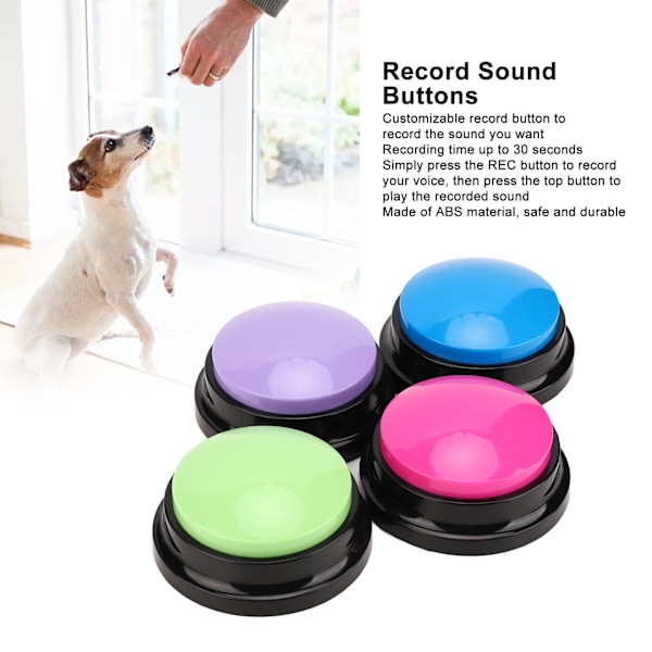 4 stk. Record Talking Button Multifunktionel 30S Hundekommunikationsknapper til hunde katte kæledyr