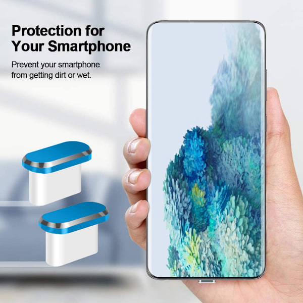 2 kpl Type-C pölysuoja, USB C -portin pölysuojatulpat, pölysuoja Type C -laitteille, kuten Samsung/MacBook/VivoX5Pro/iPhone/ Micro USB /Android Blue
