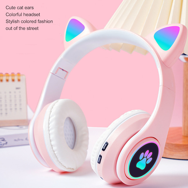 Glødende katteøre Bluetooth-hodetelefoner Bass Foldable Wireless Headwear Breathing Lamp Headset