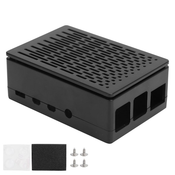 Suojaava kotelo Raspberry Pi 4B ABS-kuorelle, jossa kaikki portit on varattu HDMI USB A/V:lle, musta