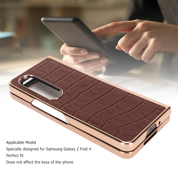 Telefonskal skyddande fodral för Samsung Galaxy Z Fold 4 Nano Plating Krokodil mönster äkta läder reptåligt brunt