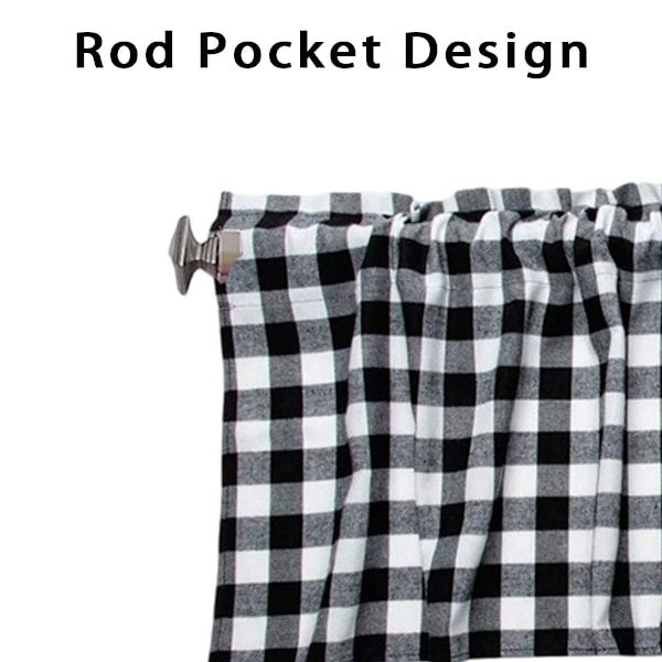 2-pack Buffalo Check Pläd Fönsterkappa Vit och Svart Bondgårdsdesign Fönsterbehandling Dekor Gardiner Stångficka Kappor för Kök/Vardagsrum Style 2