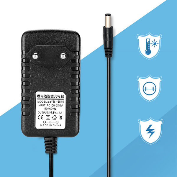 Varmebestandig 16,8V/1A Li-ion-opladeradapter 100-240V indgang Lithium-opladeradapter   EU-stik
