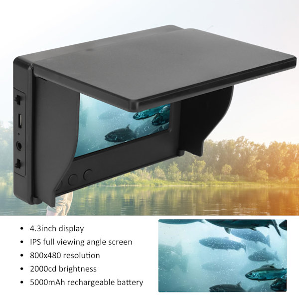 4,3 tommers fiskefinner skjerm IPS Full Screen 800x480 CVBS inngang 3,5 mm grensesnitt med solskjerm fiskefinner skjerm for fiske