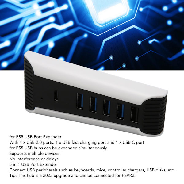 5-ports USB höghastighets expansionshub 4x USB 2.0 1x USB snabbladdningsport 1x USB C Plug and Play USB-hub för PS5
