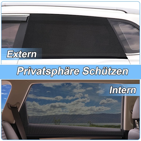 Solskydd för bilfönster för UV-skydd, flexibelt töjbart nät för avskildhet i de flesta bilar, lastbilar, SUV:ar (2 stycken)