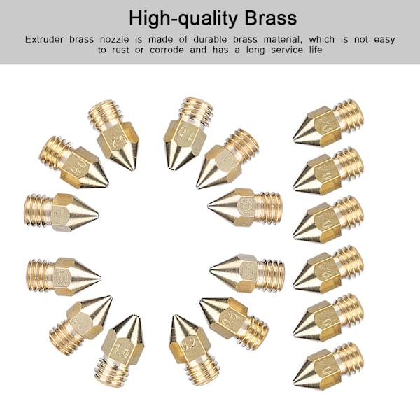 3D-skrivartillbehör Extruder Mässingmunstycke 2st 1/0,2/0,3/0,5/0,6/0,8MM+6st 0,4MM
