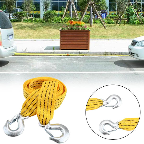 Bil Skilt Kort Kjøretøytau Kabel, 4 Meter Last 3 Ton Bil Tilhenger Tauing Tau Stropp Tau Kabel Med Kroker Nødverktøy (1stk, gul