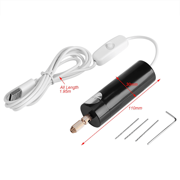WALFRONT Bärbar Mini Liten Elektrisk Borr Handhållen Micro USB Borr med 3 st Bits DC 5V