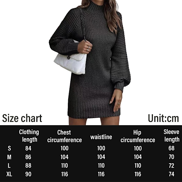 Dam Turtleneck Tröjklänning Långärmad Elastisk Ribbad Mini Bodycon Klänningar (Svart) XL