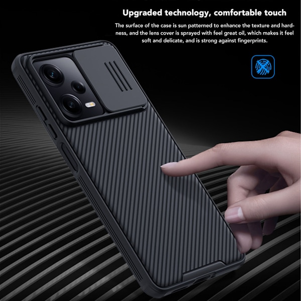 Fodral för Redmi Note 12 Pro 5G TPU PC Slide Lens Kameraskydd Stötsäkert Telefonskal för Resor Daglig Användning Svart
