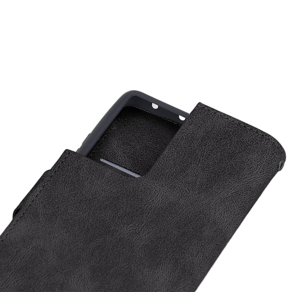 Plånboksfodral med magnetlås, flippfodral med kortfack, inbyggt stativ för Galaxy S21 Ultra, svart