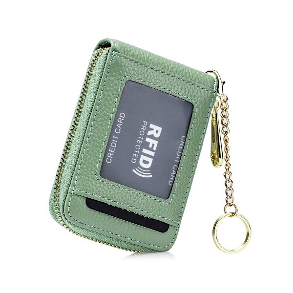 RFID Kreditkortholder Pung til Kvinder Mænd Lille Lynlås Kort Etui Læder