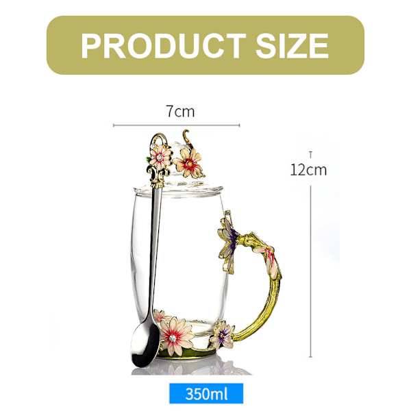 Säker och hälsosam tekopp, elegant stil med matchande sked, handgjort blyfritt glas, unika presenter till kvinnor, perfekt för varma eller kalla drycker