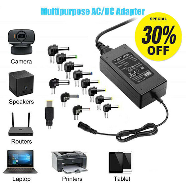 Mångsidig Strömlösning, Universell Laptopladdare 90W AC-Adapter, Utrymmesbesparande För Olika Märken av Laptops och Ultrabooks, Ersätter 90W 75W 65W 45W