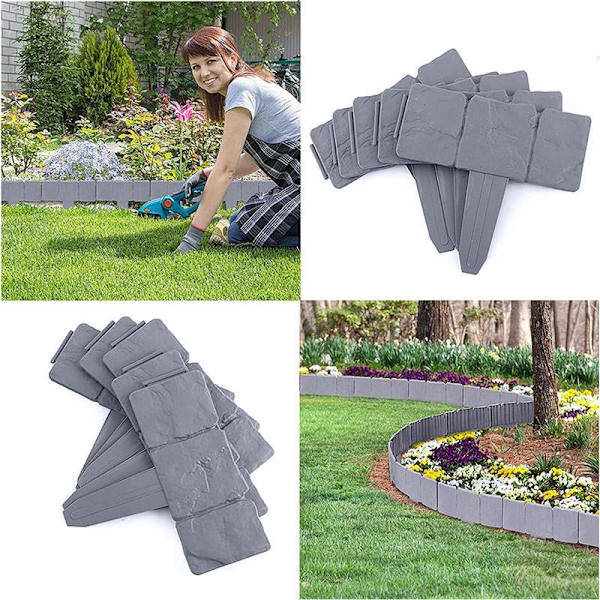 Trädgårdsstaket Kant Plast Steneffekt Blomsterbädd Gräsmatta Växt Dekorativa Kantpaneler 5PCS