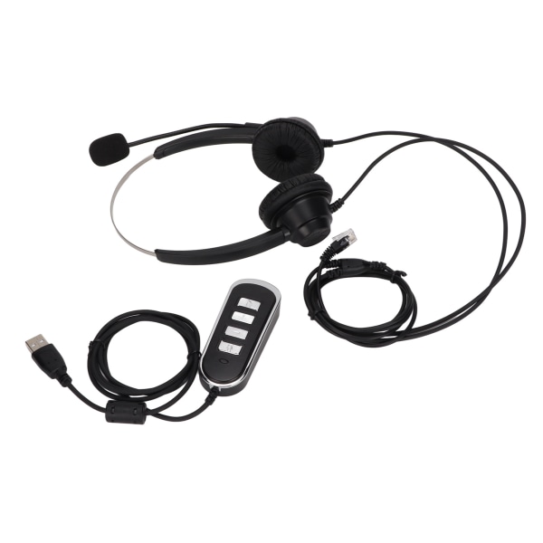 Telefon Headset Støjreduktion Binaural RJ9 Stik Ledningsført Business Hovedtelefon med Mikrofon USB Lydkort til Call Center