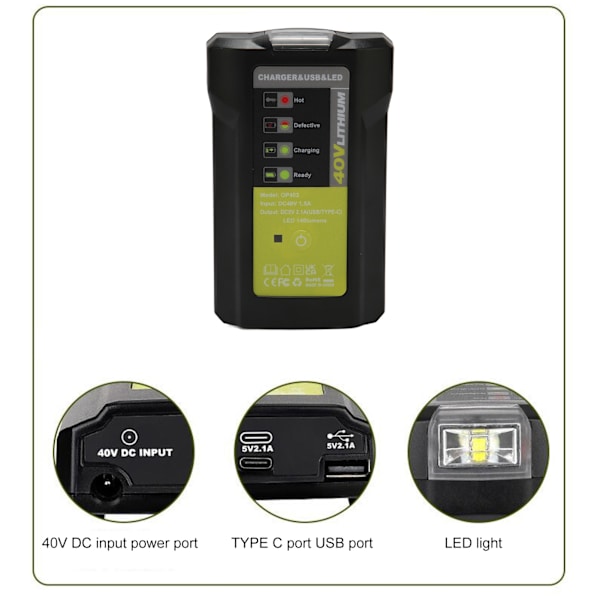 40V Lithium Batterilader til 36 til 40V Batteri OP4015 OP4026 OP4026A OP4030 OP4040 OP4050 OP4050A OP4060 OP4060A OP40201
