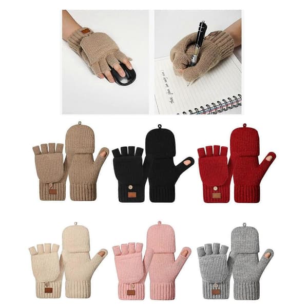 Damstickade halvfingerhandskar Isolerade Vindtäta Dubbla Lager Fleece Foder Vinter Utomhus Beige