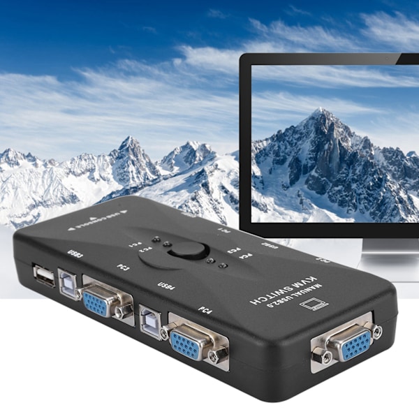 4-Port USB 2.0 KVM VGA/SVGA Monitor Hub Datorväxel Box Adapter Enheter för PC Tangentbord Mus