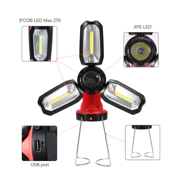 LED Camping Lykta Multifunktion COB Bärbar LED Ficklampa C