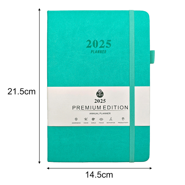 2025 Kalender - Daglig, Veckovis & Månatlig Inbunden Kalender, Dagligt Schema, Månadsflikar, 100 GSM Tjockt Papper, Läderomslag Light blue