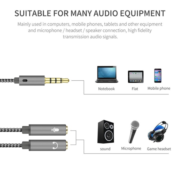 3,5 mm lydsplitterkabel for datamaskinuttak 3,5 mm 1 hann til 2 hunn mikrofon Y-splitter AUX-kabel headsetsplitteradapter