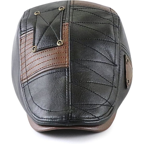 Herrkeps Newsboy Klassisk Flat Cap PU Läder Cabbie Ivy Hat G