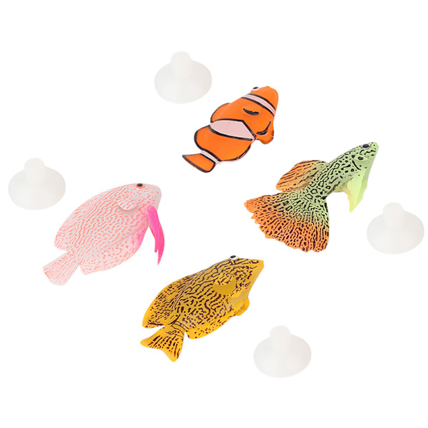 4 stk. Akvariefisk Tank Lysende Silikone Kunstig Falsk Fisk Landskab Ornament Dekoration Tilbehør