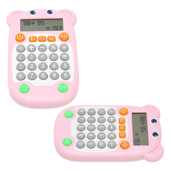 Digitalt display med aritmetiske øvelser, stemmeprompt, 27 taster, USB C-opladning, aritmetisk træningsmaskine til børns uddannelse, pink