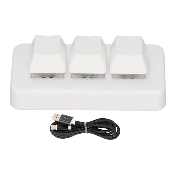 3-näppäiminen näppäimistö RGB-taustavalaistuksella, 3 näppäintä, USB-liitäntä, Mini-mekaaninen ohjelmoitava Plug and Play -makronäppäimistö tietokoneelle, valkoinen