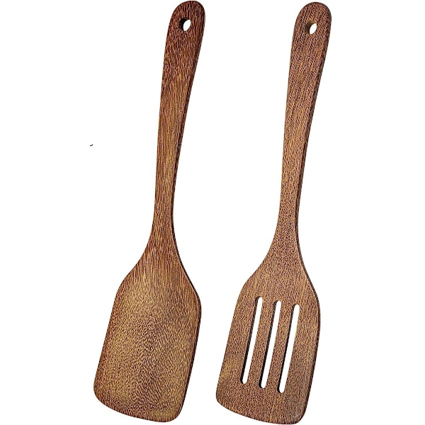 Köksredskap i trä, Elegant köksredskapsset i trä, Repfria ytor & Bekvämt handtag, Wokredskap för sautering & blandning, 2-delars set