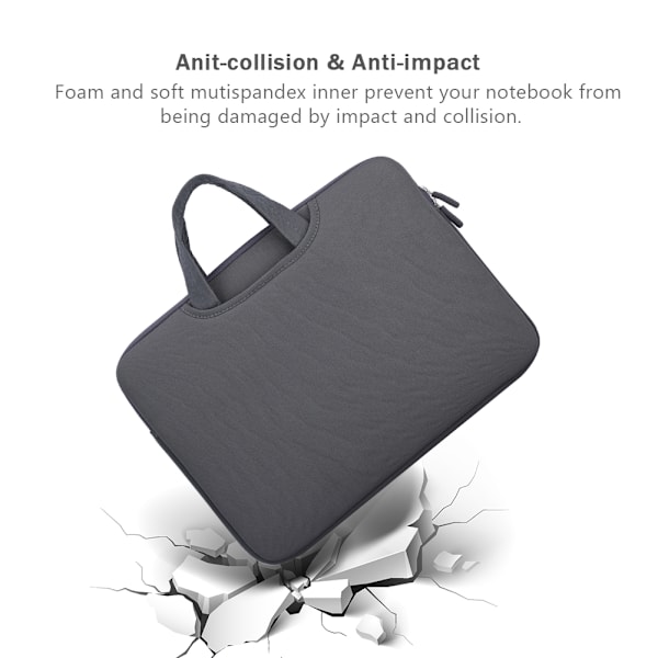 15in Notebook-veske Anti-kollisjon Full Protection 3 interlayer Laptop Bag Sleeve Case   Grå