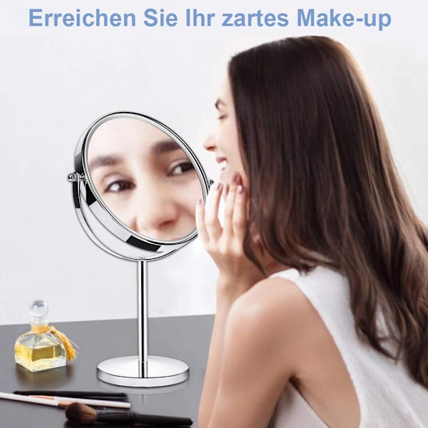 Kosmetikspejl, makeupspejl, bordsspejl med forstørrelse, dobbeltsidet og 360° drejelig til makeup, barbering, ansigtspleje i stuen,