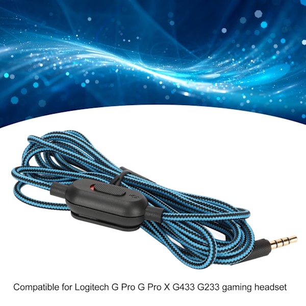 Gaming-kuulokemikrofonin kaapeli punottu kuulokkeiden johto äänenvoimakkuuden säätimellä ja mykistyskytkimellä Logitech G Pro G Pro X G433 G233 sininen