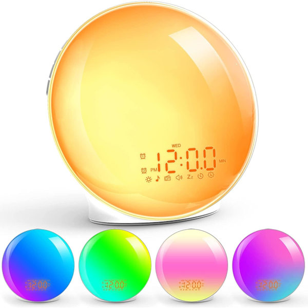 Soluppgång Väckarklockor, Vakna Upp Ljus för Skonsamma Morgonrutiner med Dubbla Alarm, Obegränsad Snooze, Sömnhjälp, Vit Brus Ljudmaskin, Bluetooth